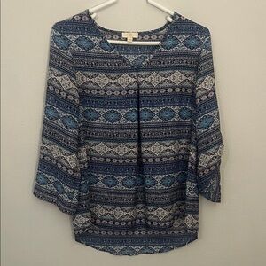 C Blue and White Patterned Blouse